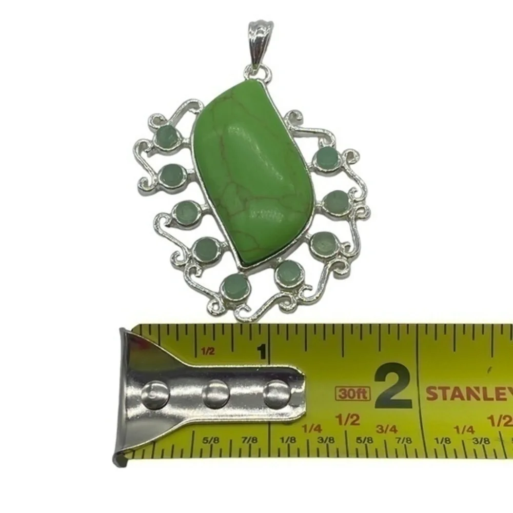 Green Turquoise Gemstone Sterling Silver 925 Pendant 2.5in